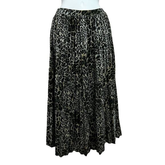 Mystree Animal Print Velour Midi Skirt Sz S Pleated Stretch Elastic Waist - Picture 4 of 4